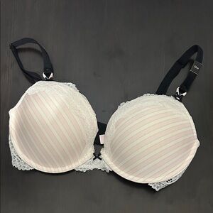 Victoria's Secret Lace-Trimmed Striped Bra - Pink & Black Dream angel push up